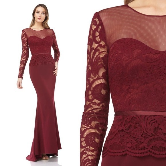 JS Collections Dresses & Skirts - Burgundy Long Mermaid Dress Women 4 SMALL Lace Gown Wedding JS COLLECTIONS New